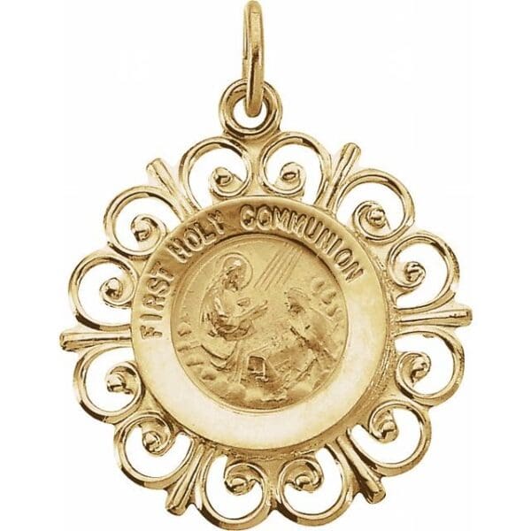 14K Yellow 20x18.5 mm First Holy Communion Medal