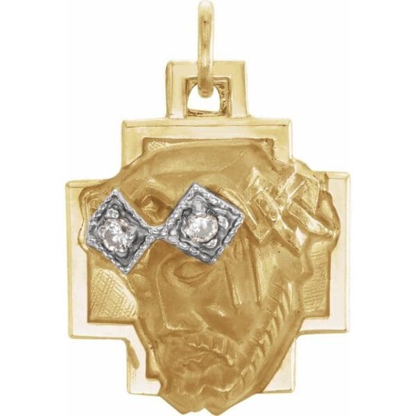 14K Yellow/White .04 CTW Natural Diamond Face of Jesus Crown Cross Pendant