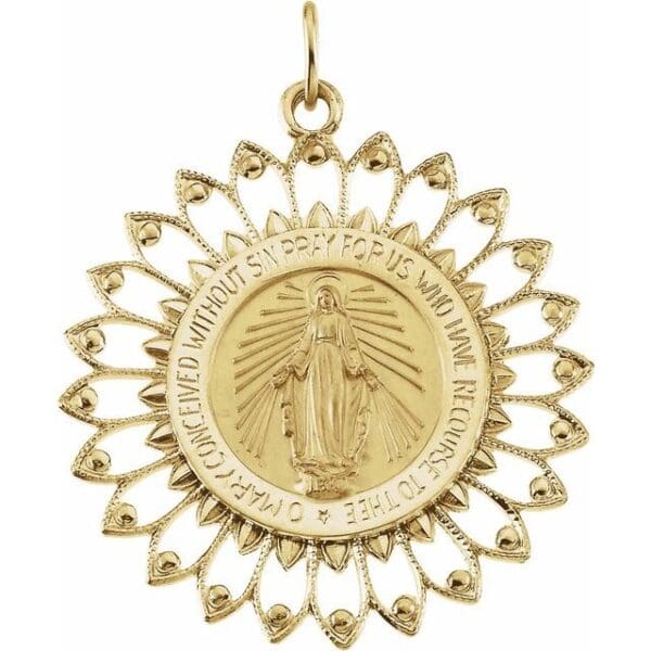 14K Yellow 30 mm Round Miraculous Medal