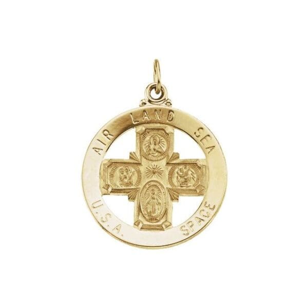 14K Yellow 25 mm St. Christopher Four-Way Air, Land & Sea Medal