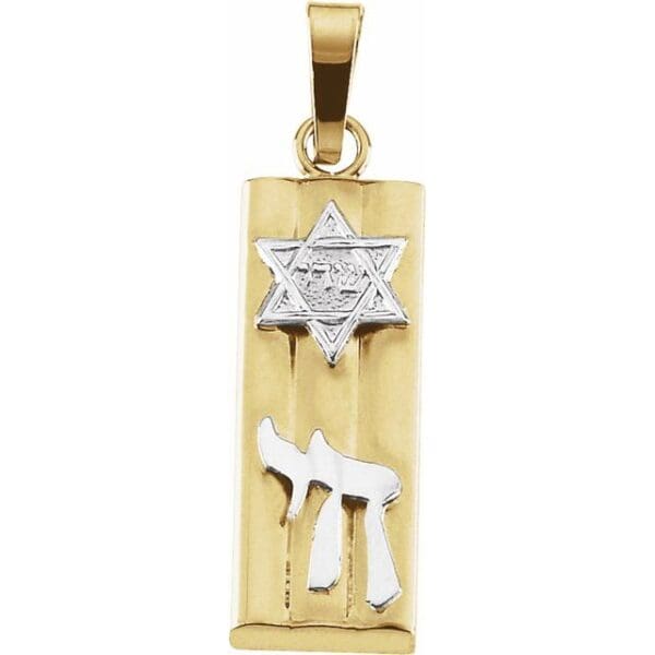 14K Yellow/White 21x7 mm Mezuzah Pendant