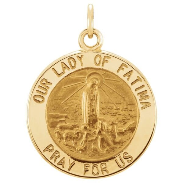 14K Yellow 15 mm Round Our Lady of Fatima Medal