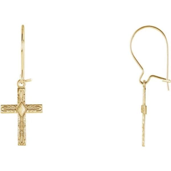 14K Yellow Cross Earrings