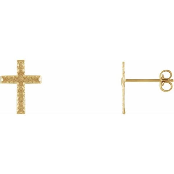 14K Yellow 13x9 mm Cross Earrings