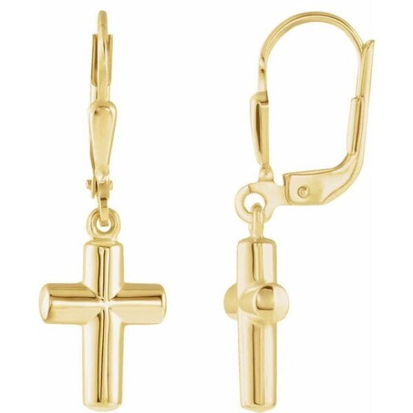 14K Yellow Cross Lever Back Earrings