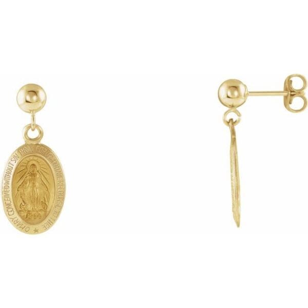 14K Yellow 12x9 mm Miraculous Dangle Earrings