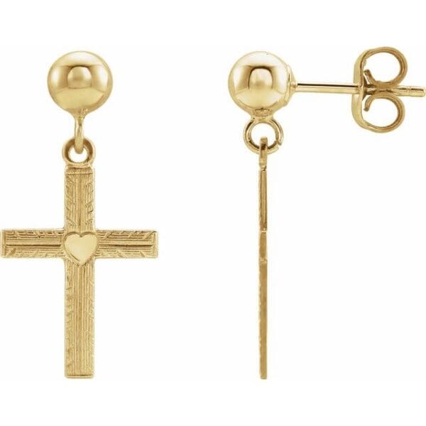14K Yellow 13x10 mm Cross Earrings