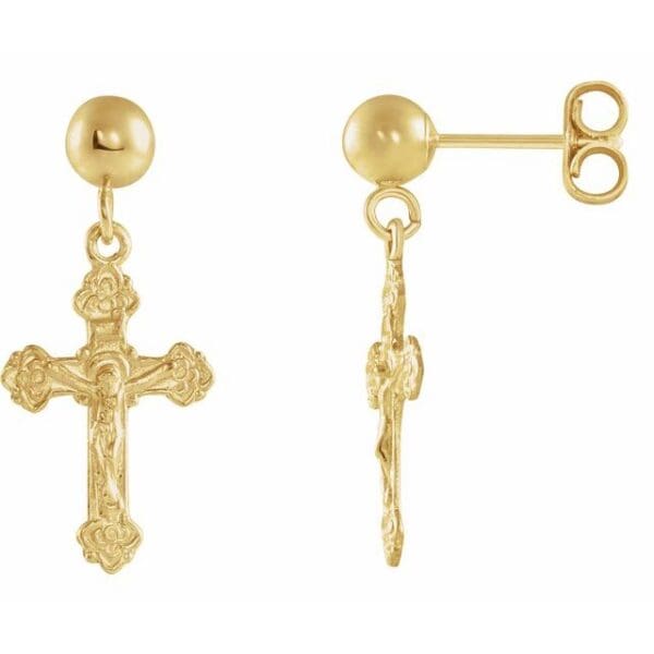 14K Yellow 13x9 mm Crucifix Earrings