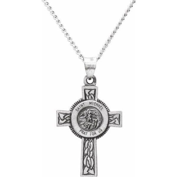 14K Yellow/White St. Michael Cross Pendant
