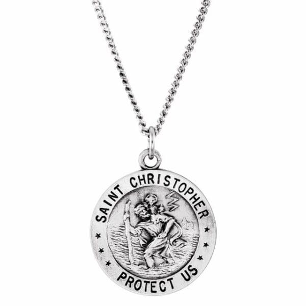 Sterling Silver 18 mm Round St. Christopher U.S. Coast Guard Medal 18" Necklace