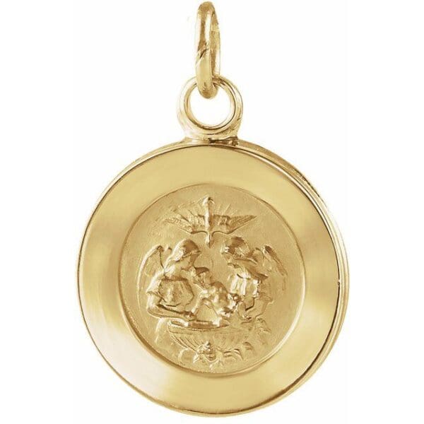 14K Yellow 18 mm Round Baptismal Medal Pendant
