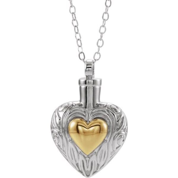 Sterling Silver 14K Yellow Gold-Plated Heart Ash Holder 18" Necklace