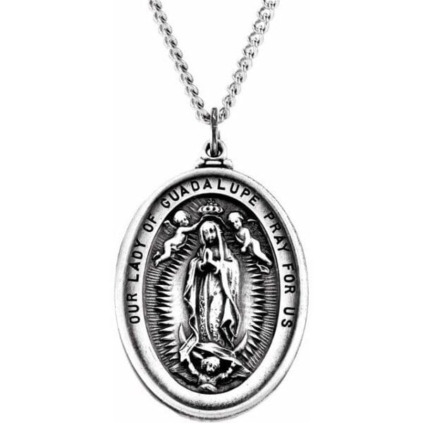 Sterling Silver 34.5x26 mm Our Lady Of Guadalupe 24" Necklace