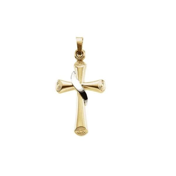 14K Yellow/White 22.5x15.5 mm Hollow Cross Pendant