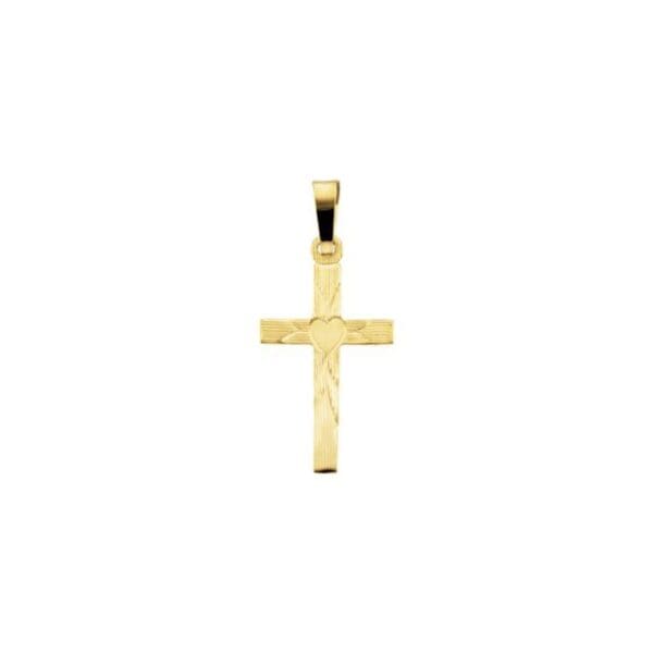 14K Yellow 19x11 mm Cross with Heart Pendant