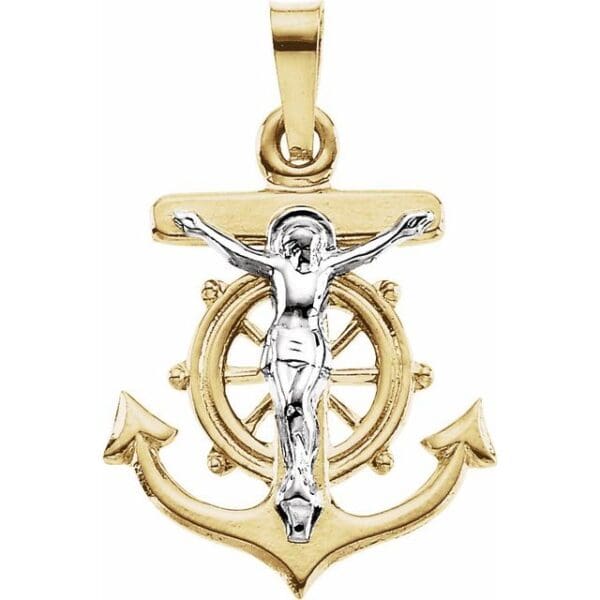 14K Yellow/White 16x15 mm Mariner's Cross Pendant
