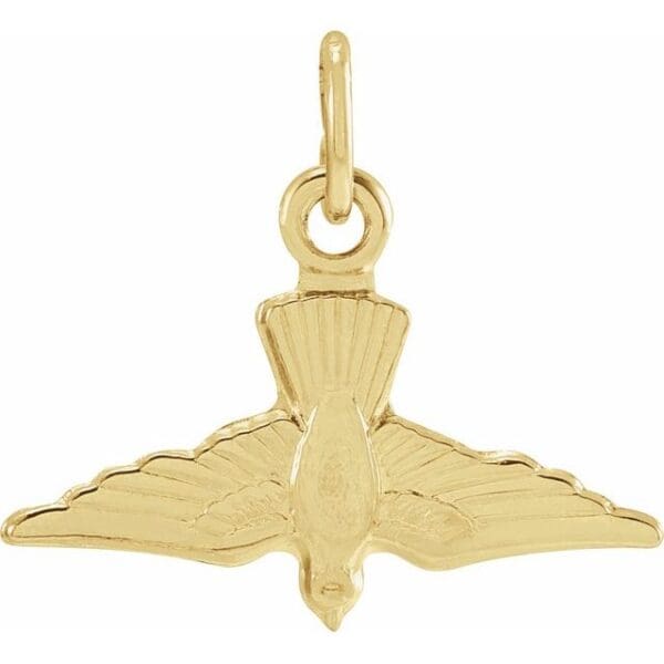 14K Yellow 12x9 mm White Dove Pendant