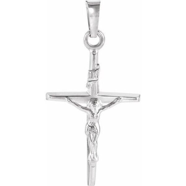 14K White Crucifix Pendant