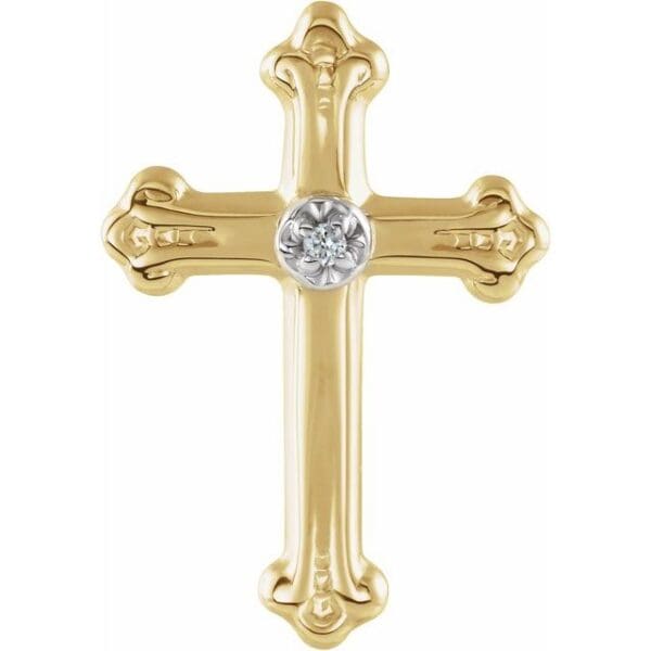 14K Yellow/White .005 CT Natural Diamond Cross Lapel Pin