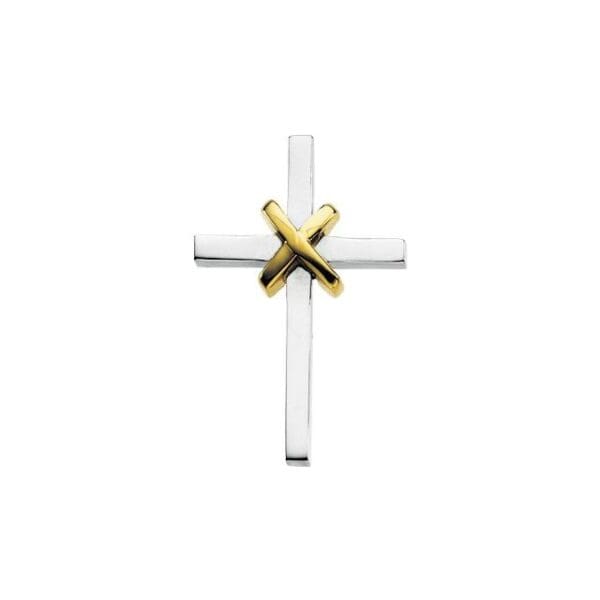 Sterling Silver & 14K Yellow 27.75x19 mm Cross Pendant