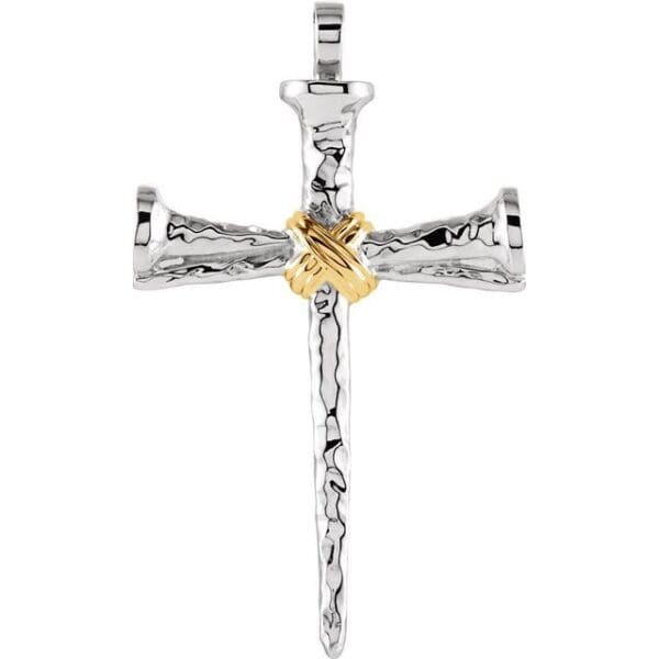 Sterling Silver & 14K Yellow Nail Cross Pendant