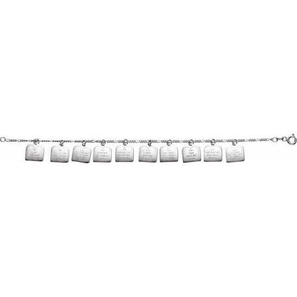 Sterling Silver Ten Commandments Charm 7" Bracelet