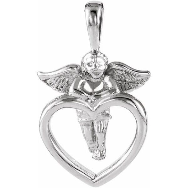 14K Yellow 22.7x14.2 mm Cherub & Heart Pendant