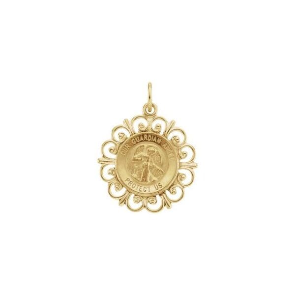 14K Yellow 18 mm Round Guardian Angel Pendant Medal
