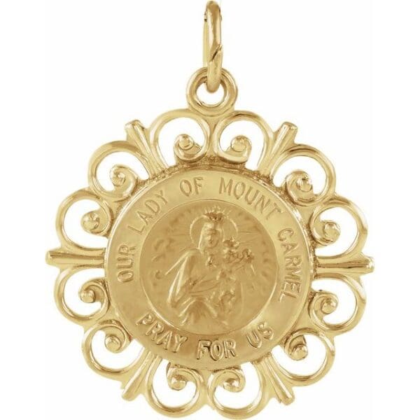 14K Yellow 18 mm Our Lady of Mount Carmel Medal