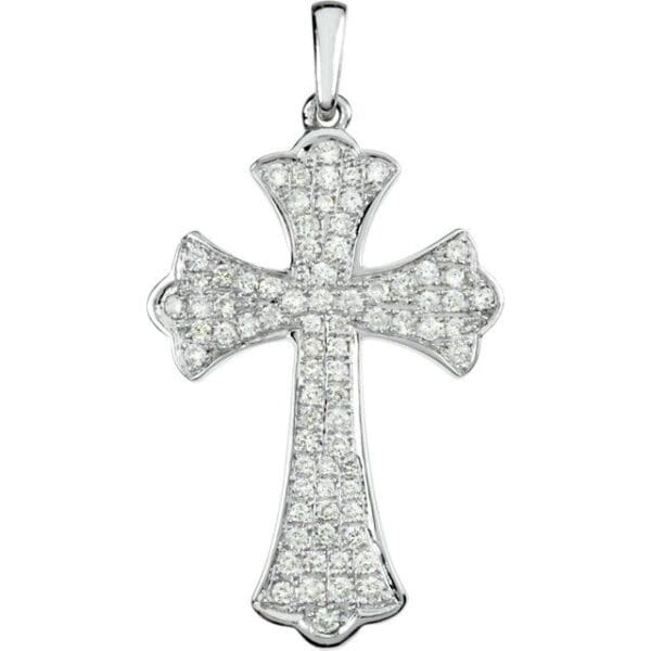 14K White 1/2 CTW Natural Diamond Micro Pavé Cross Pendant