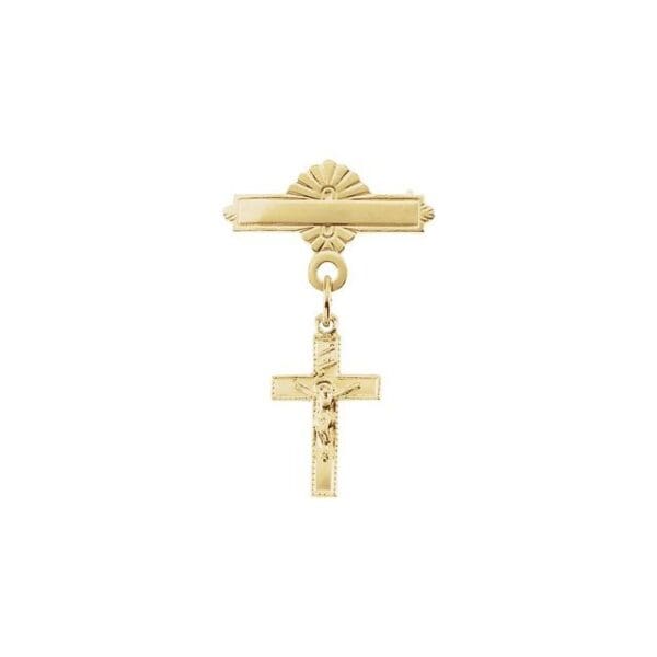 14K Yellow Crucifix Baptismal Pin