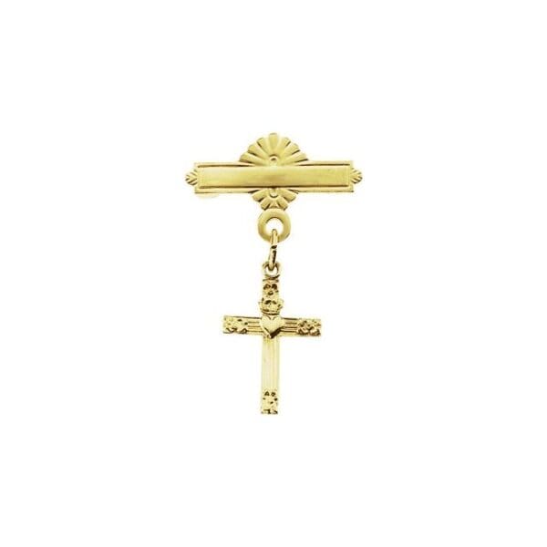 14K Yellow Cross Baptismal Pin