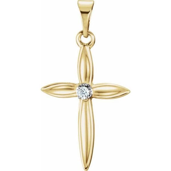 14K Yellow .025 CT Natural Diamond Cross Pendant