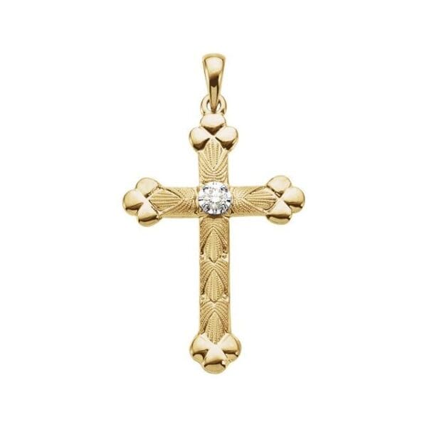 14K Yellow/White 1/10 CT Natural Diamond Cross Pendant