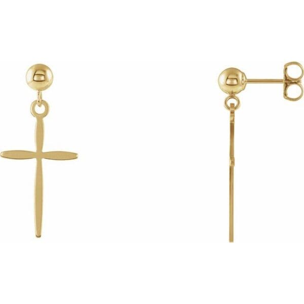 14K Yellow Cross Earrings