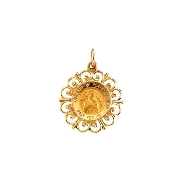 14K Yellow 18 mm Round Our Lady of Perpetual Help Medal