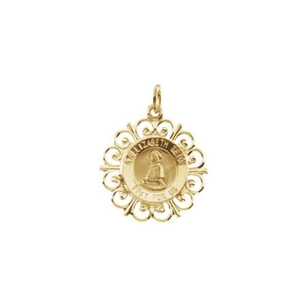 14K Yellow 18 mm Round St. Elizabeth Seton Medal
