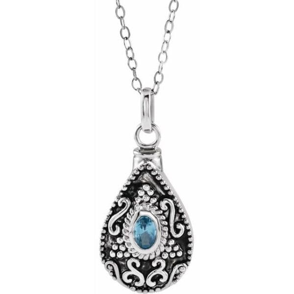 Sterling Silver 6x4 mm Oval January Birthstone Ash Holder 18" Necklace