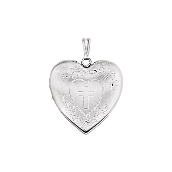 Sterling Silver 25.2x23.7 mm Heart Locket with Cross