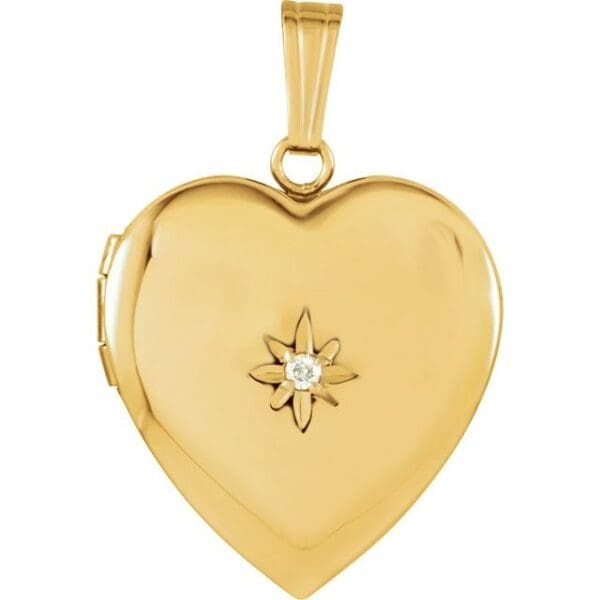 14K Yellow .02 CT Natural Diamond Heart Locket