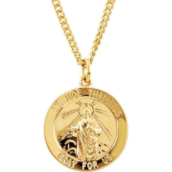24K Yellow Gold-Plated 22 mm Round St. Jude 24" Necklace
