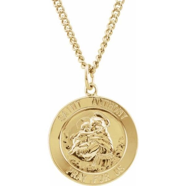 24K Yellow Gold-Plated Stainless Steel 22 mm St. Anthony 24" Necklace