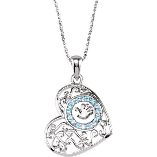 Sterling Silver 1.5 mm Round Imitation Blue Cubic Zirconia Handprints 18" Necklace