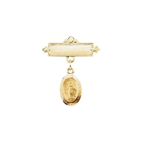 14K Yellow Miraculous Medal Baptismal Pin