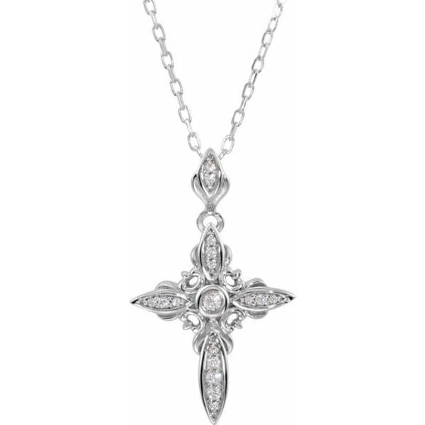 Sterling Silver Imitation White Cubic Zirconia Cross 18" Necklace