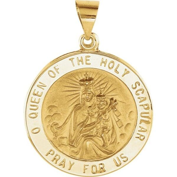 14K Yellow 15x15 mm Round Hollow Scapular Medal