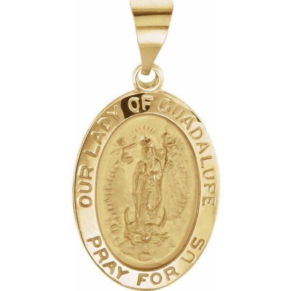 14K Yellow 15x11 mm Oval Hollow Our Lady of Guadalupe Medal