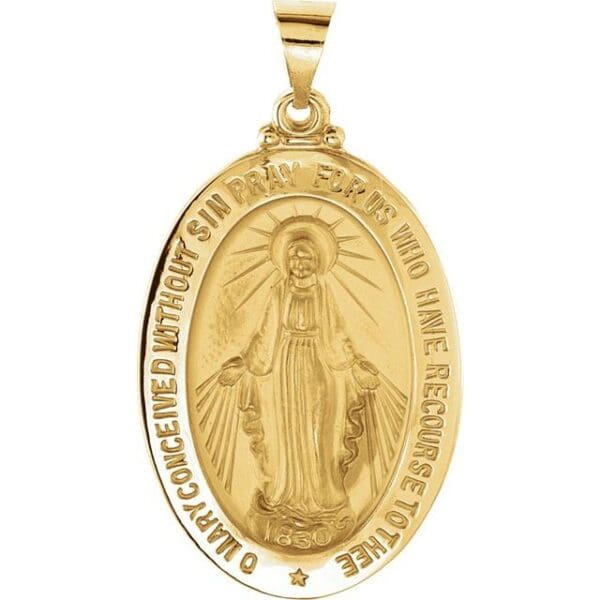 14K Yellow 15x11.5 mm Oval Hollow Miraculous Medal