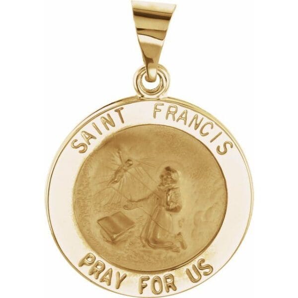 14K Yellow 15 mm Round Hollow St. Francis Medal