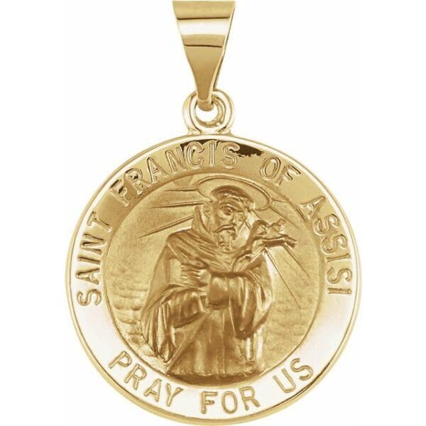 14K Yellow 15 mm Round Hollow St. Francis of Assisi Medal